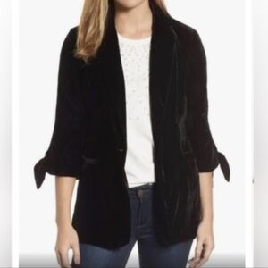 HALOGEN Black Velvet Women's‎ Blazer Tie Sleeve Size XS
